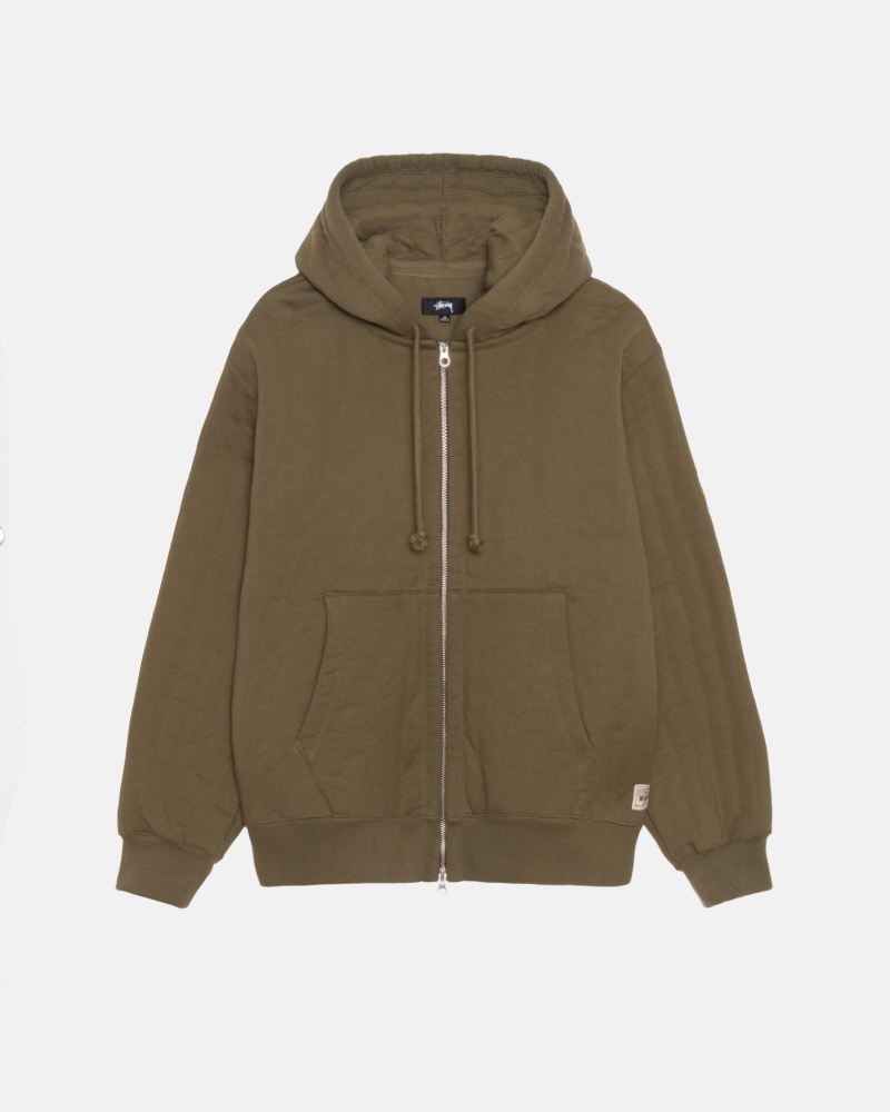 Olive Green Stüssy Vertical Quilted Zip Hood | LIYQ9-7630