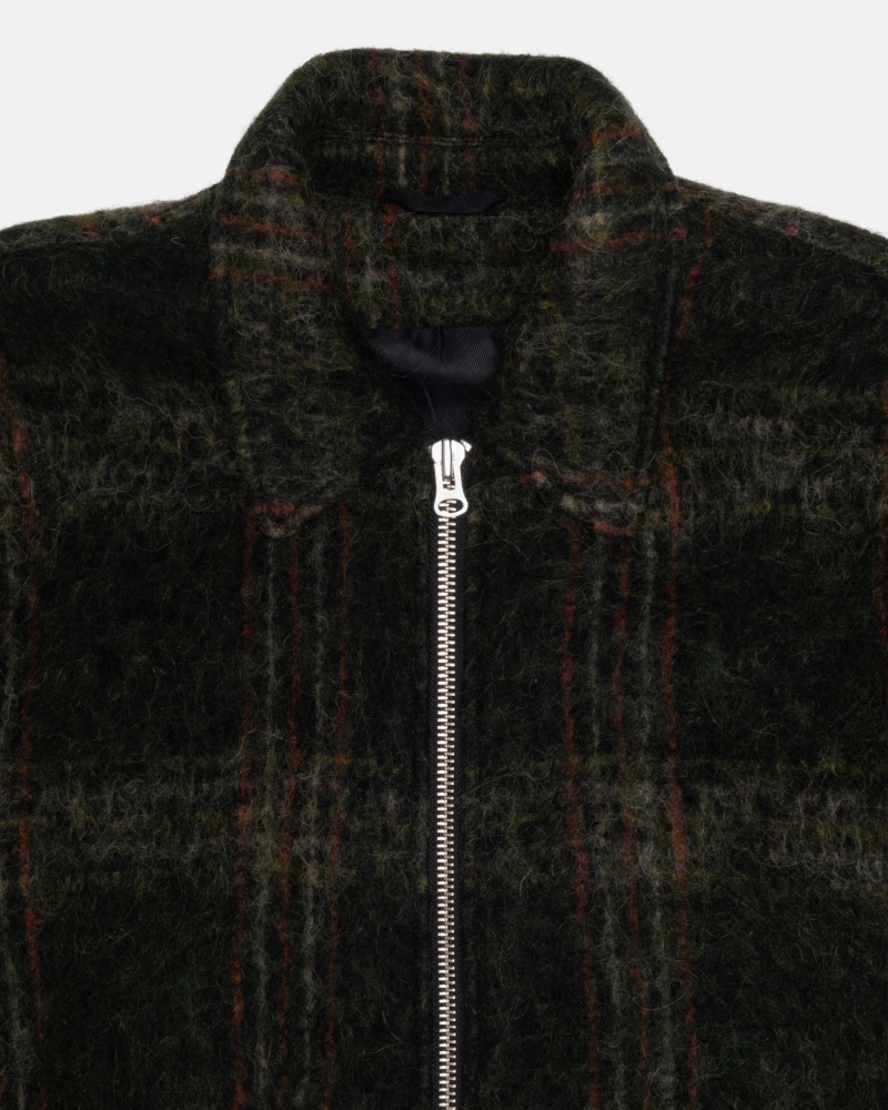 Olive Plaid Stüssy Mohair Club Jacket | YTQB3-4580