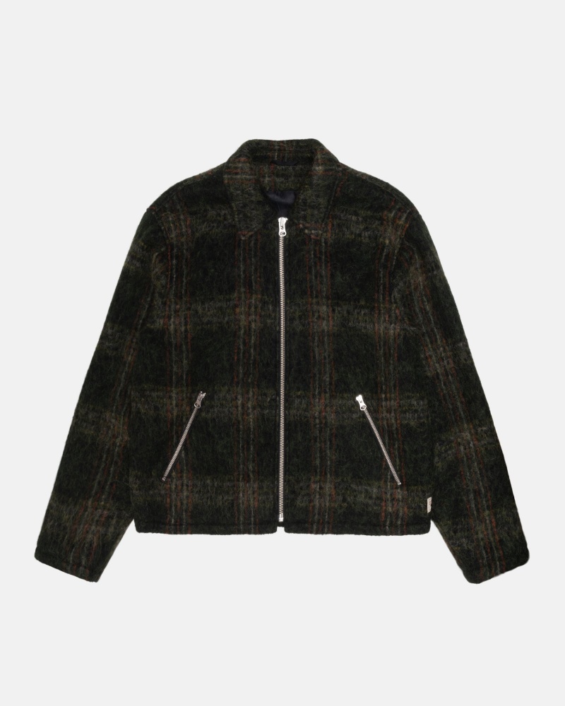 Olive Plaid Stüssy Mohair Club Jacket | YTQB3-4580