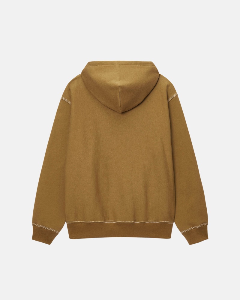 Olive Stüssy Contrast Stitch Label Hoodie | HEBG6-0853