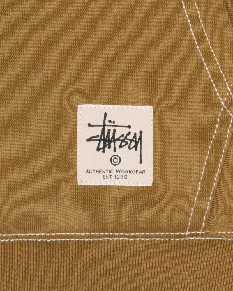 Olive Stüssy Contrast Stitch Label Hoodie | HEBG6-0853