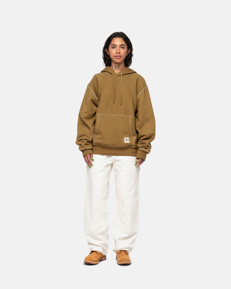 Olive Stüssy Contrast Stitch Label Hoodie | HEBG6-0853