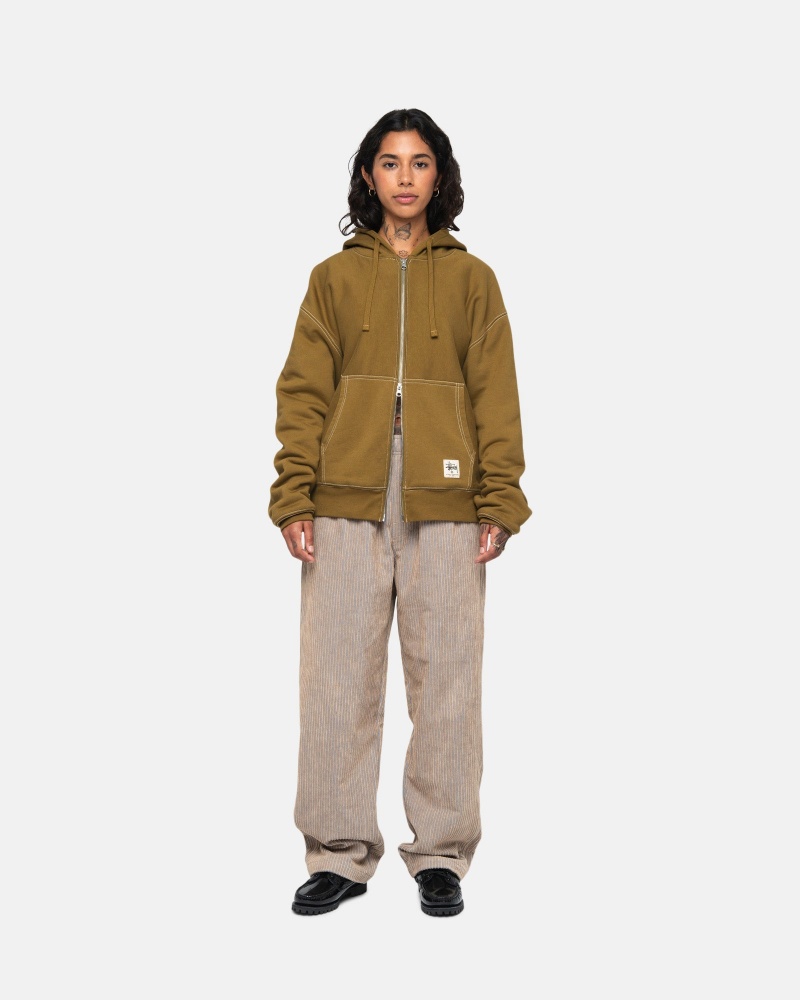 Olive Stüssy Double Face Label Zip Hoodie | GMHB1-9462