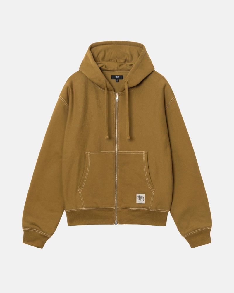 Olive Stüssy Double Face Label Zip Hoodie | GMHB1-9462