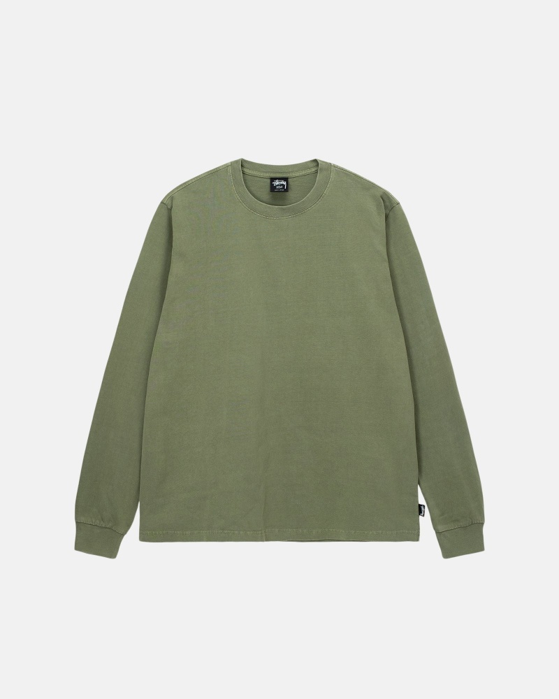 Olive Stüssy Heavyweight Pigment Dyed Ls Crew | AEBN-08369