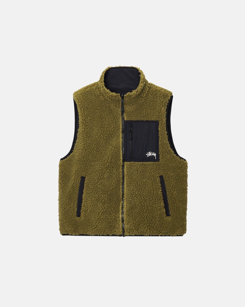 Olive Stüssy Sherpa Reversible Vest | HGLX-80439