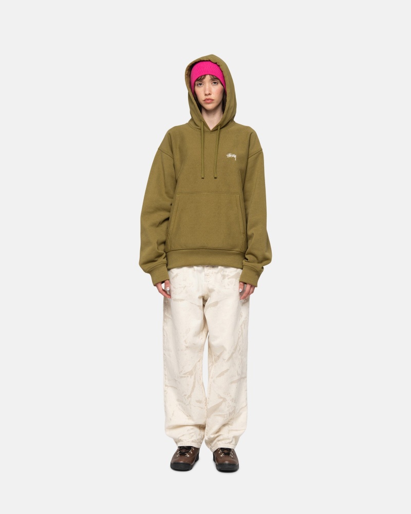 Olive Stüssy Stock Logo Hoodie | ZCBT3-9261