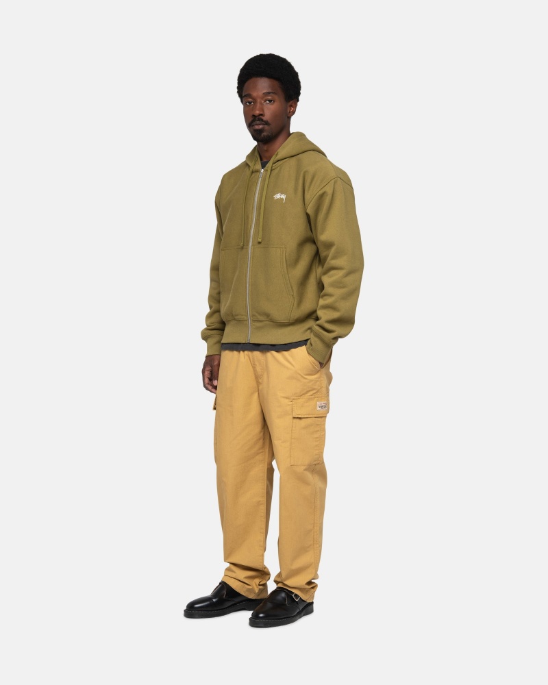 Olive Stüssy Stock Logo Zip Hoodie | ZXTE6-8572