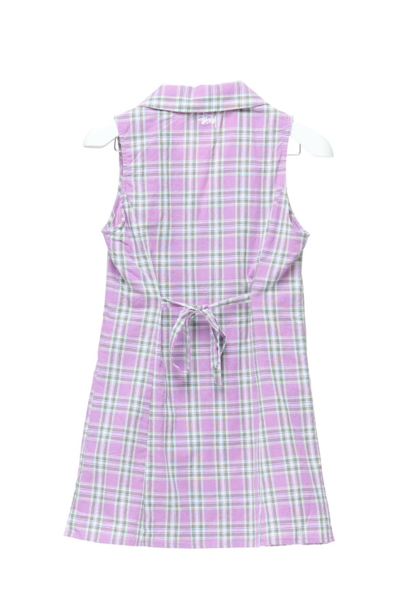 Orchid Stüssy Check Tie Back Dress | AITDKV-548