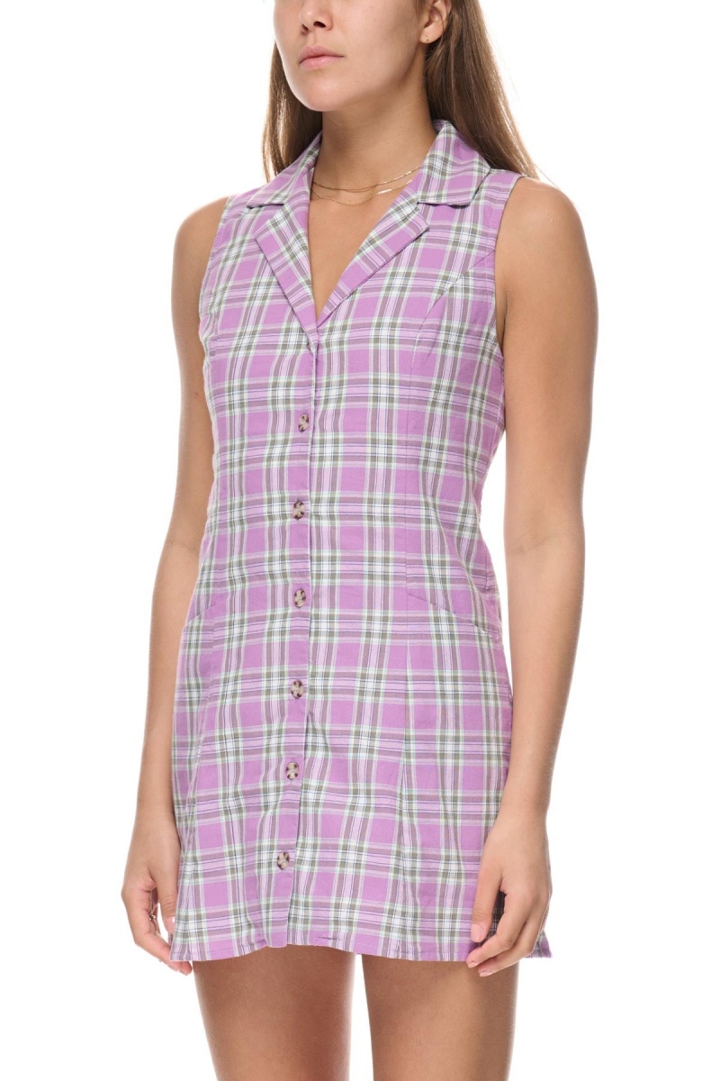 Orchid Stüssy Check Tie Back Dress | AITDKV-548