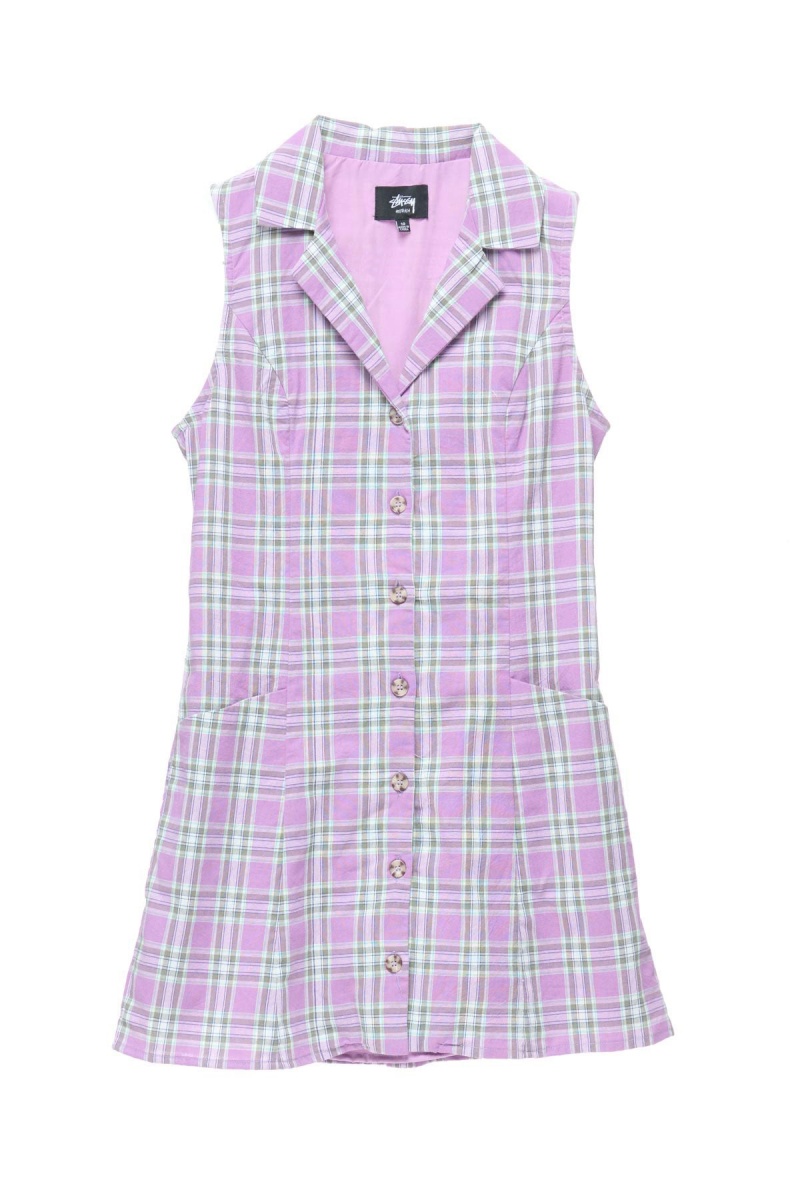 Orchid Stüssy Check Tie Back Dress | AITDKV-548