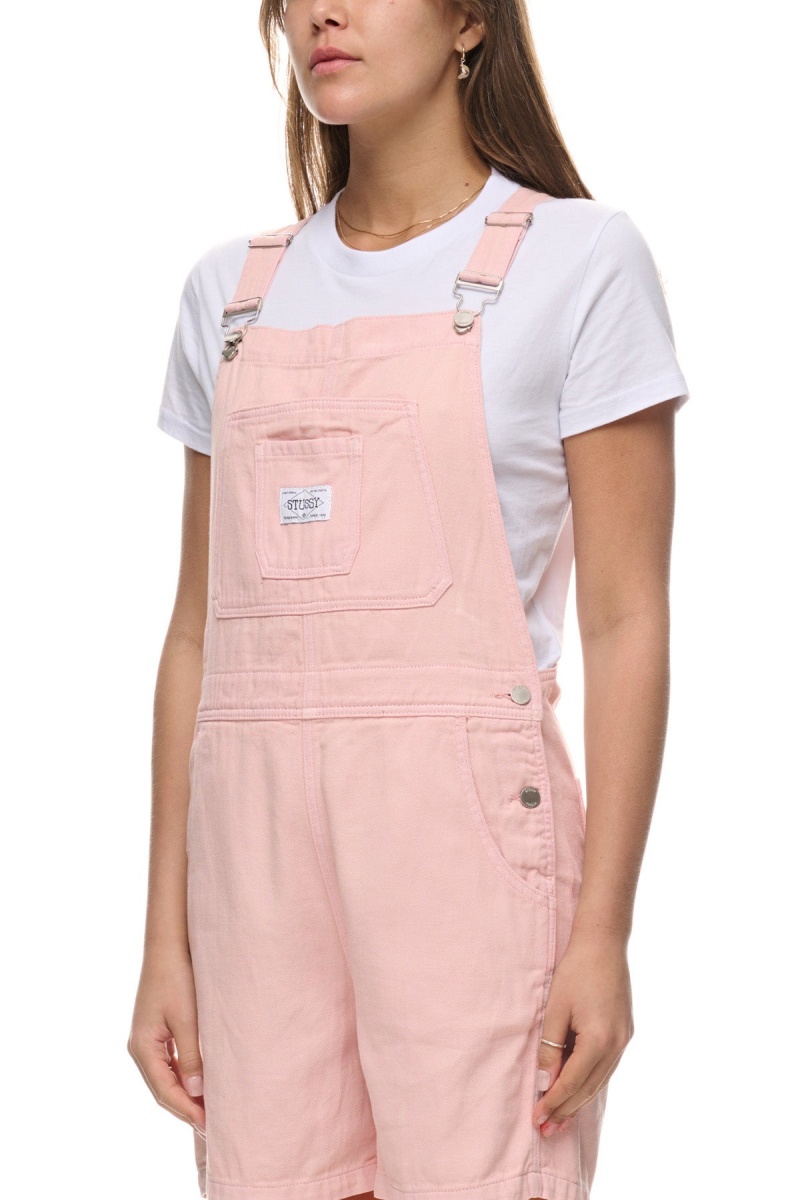 Pigment Washed Pink Stüssy Nevada Denim Short Overall | JRIOPM-630