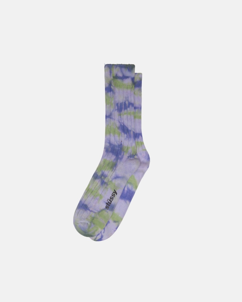 Purple Green Stüssy Multi Dyed Ribbed Socks | DXEK-38427