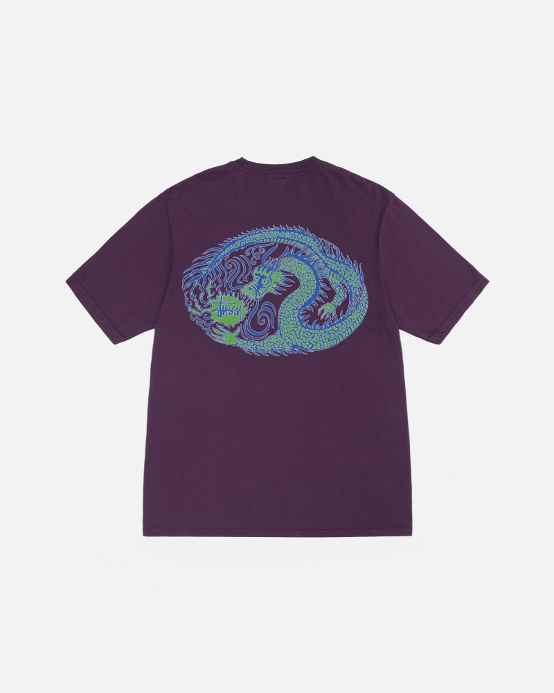 Purple Stüssy Mosaic Dragon Tee Pigment Dyed | YHVD-15289