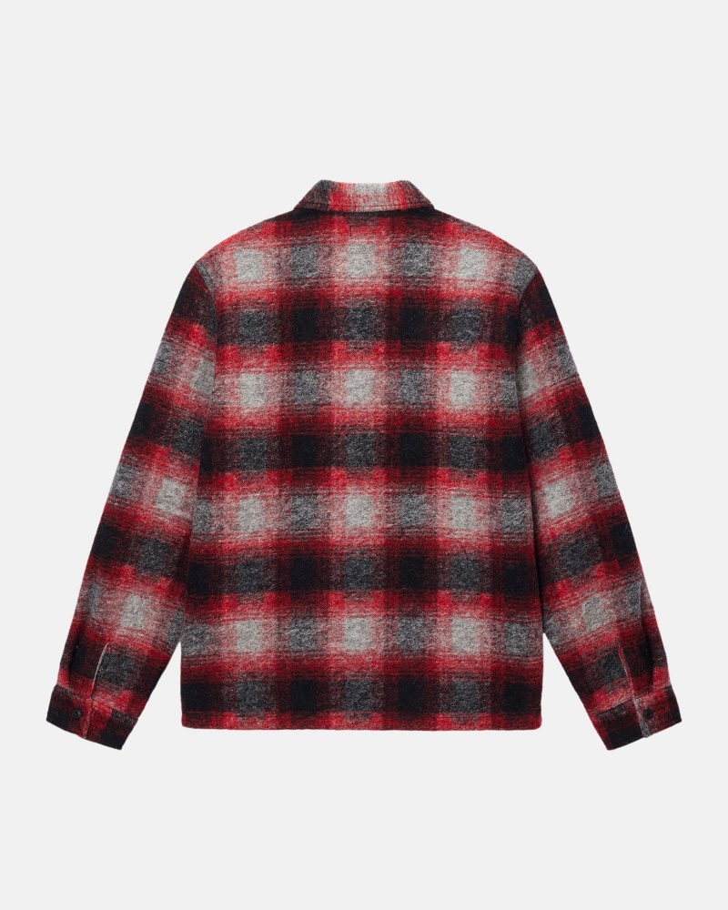 Red Stüssy Brushed Wool Plaid Zip Shirt | URYW5-8920