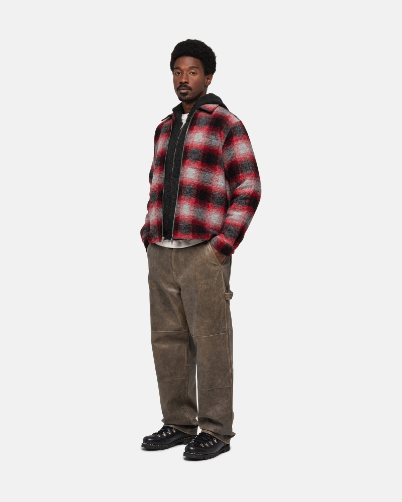 Red Stüssy Brushed Wool Plaid Zip Shirt | URYW5-8920