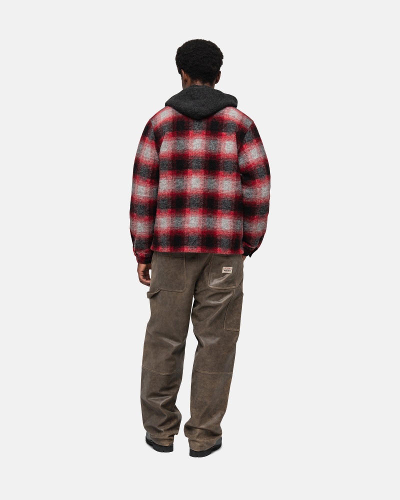 Red Stüssy Brushed Wool Plaid Zip Shirt | URYW5-8920