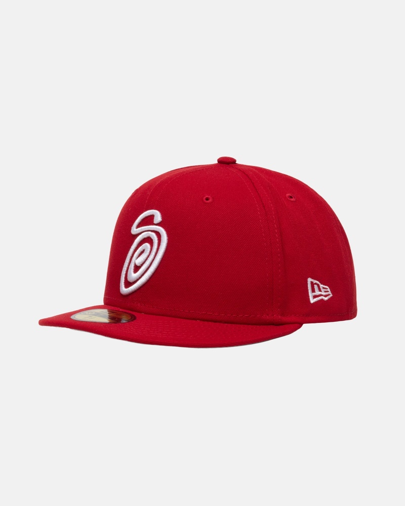 Red Stüssy New Era 59Fifty Curly S | HELV7-8341