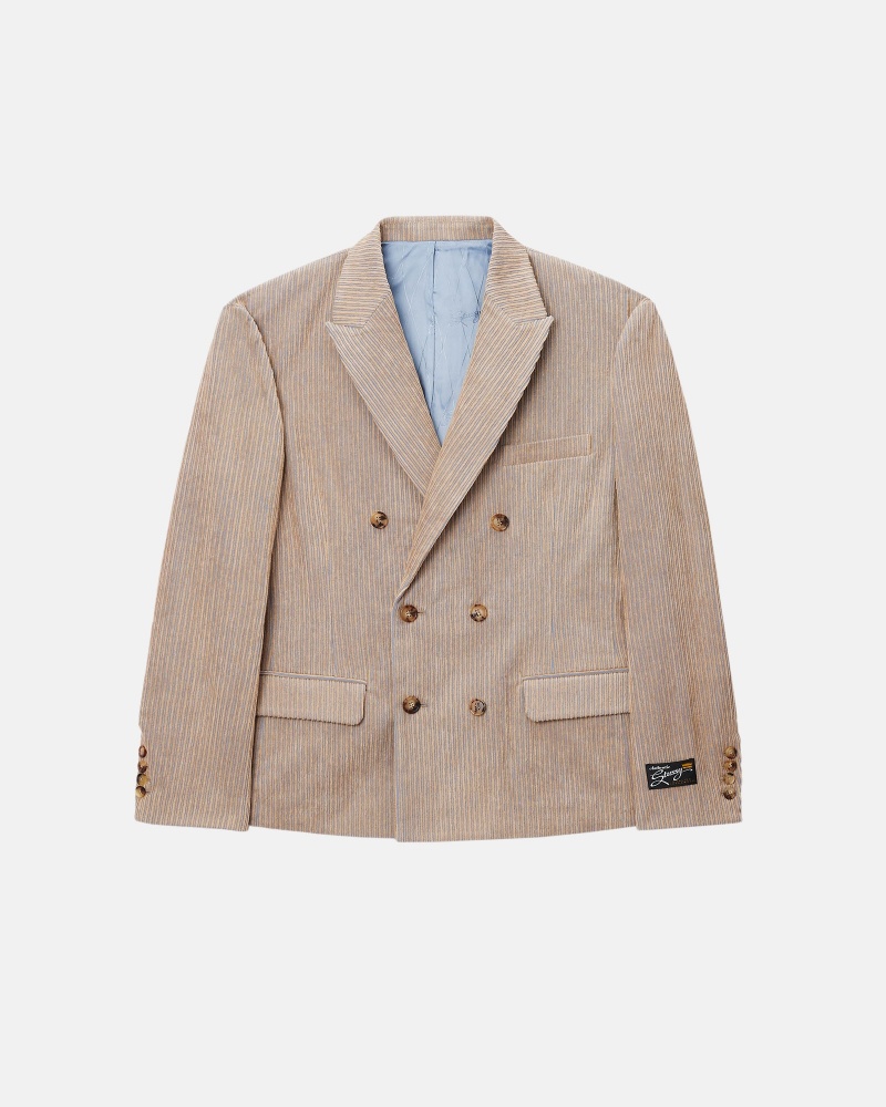 Sand Stüssy Mix Wale Corduroy Double-Breasted Blazer | AQRW-36810