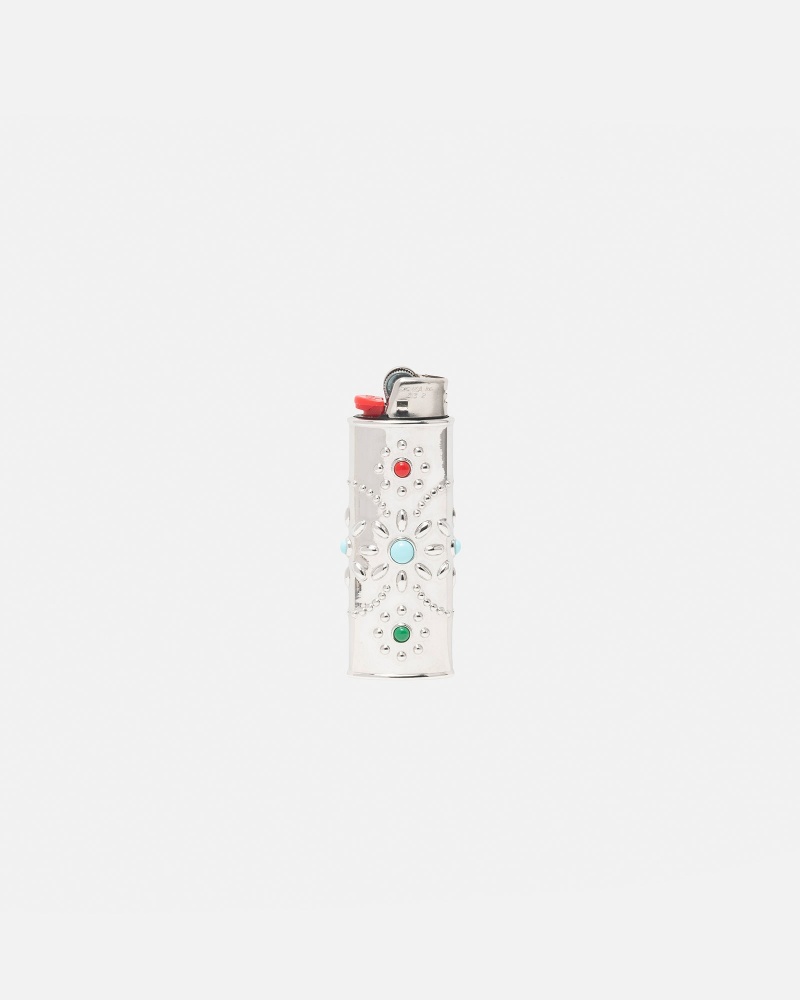 Silver Stüssy Metal Bejeweled Lighter Case | XQWM3-4091