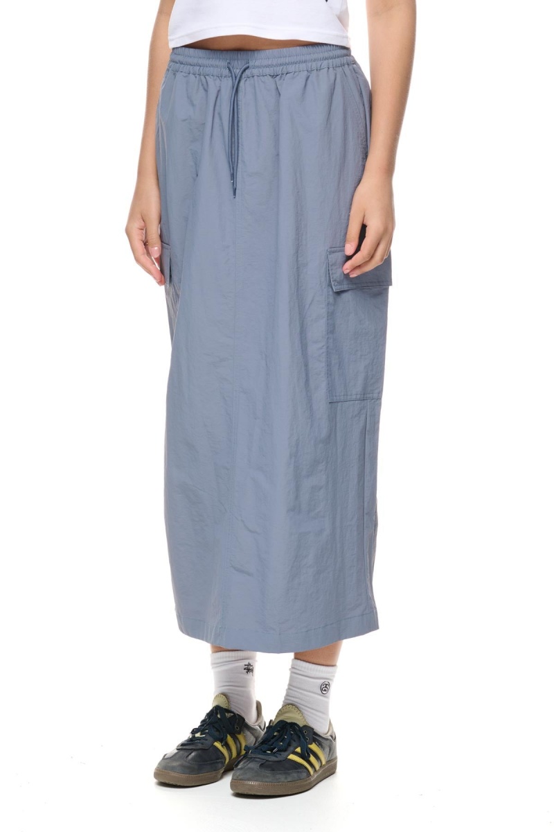 Steel Blue Stüssy Nylon Cargo Midi Skirt | IBTFDC-430