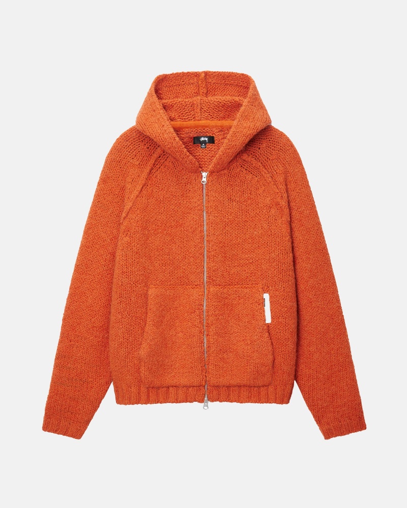 Terracotta Stüssy Chunky Knit Zip Hoodie | SGDU-40951