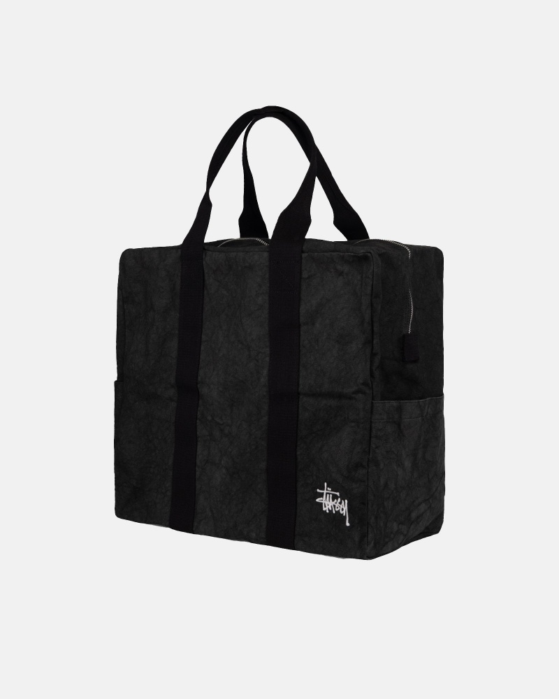 Washed Black Stüssy Canvas Flight Bag | PKEA2-4017