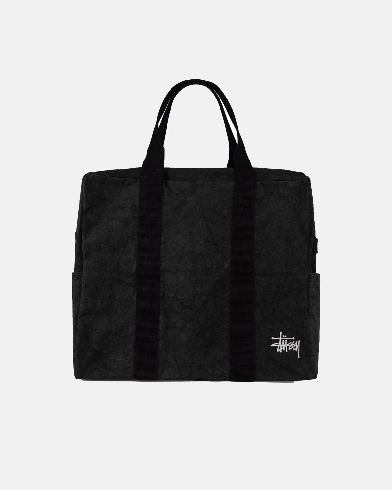 Washed Black Stüssy Canvas Flight Bag | PKEA2-4017