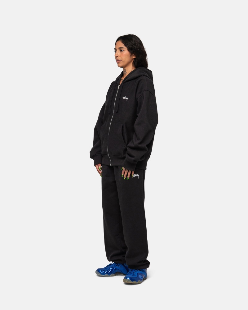 Washed Black Stüssy Stock Logo Zip Hoodie | VJKI3-9865