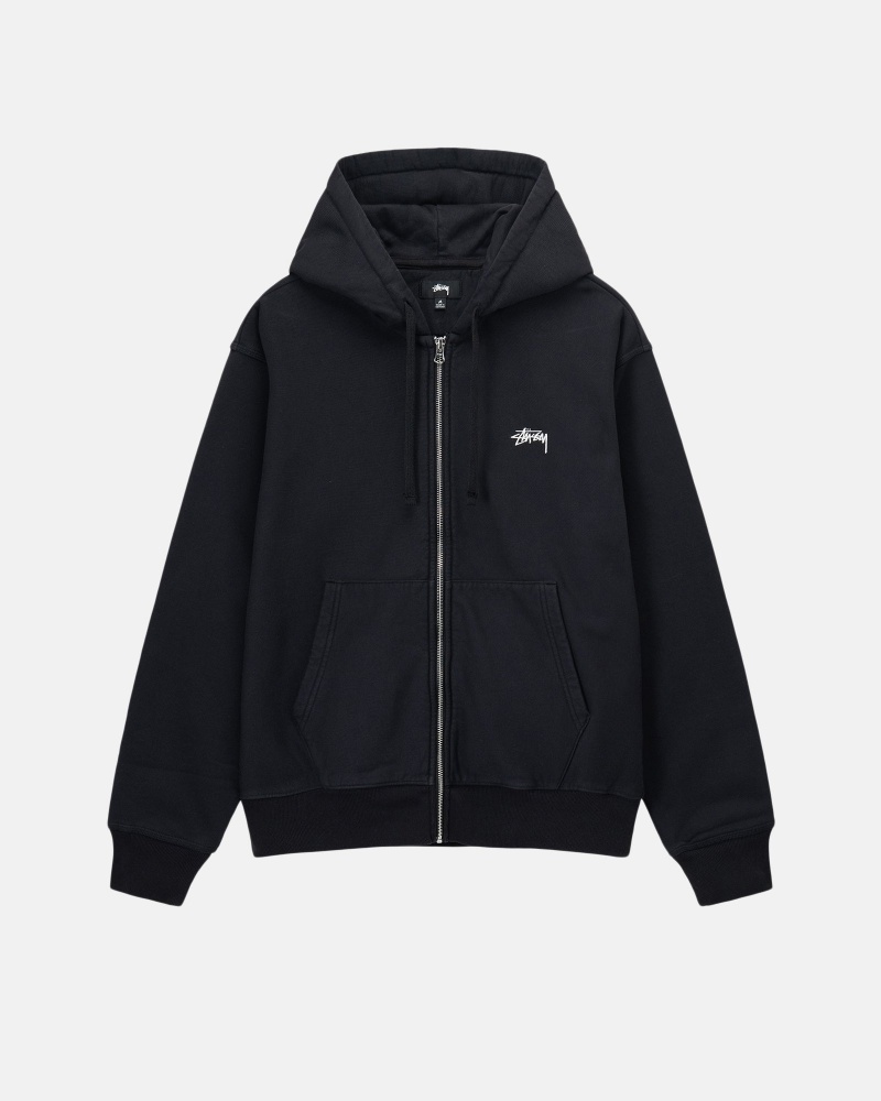 Washed Black Stüssy Stock Logo Zip Hoodie | VJKI3-9865