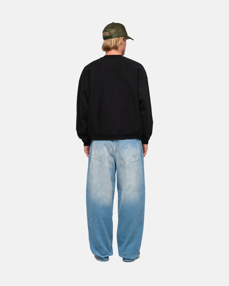 Washed Black Stüssy Sport Relaxed Oversized Crew | AJCH4-5901