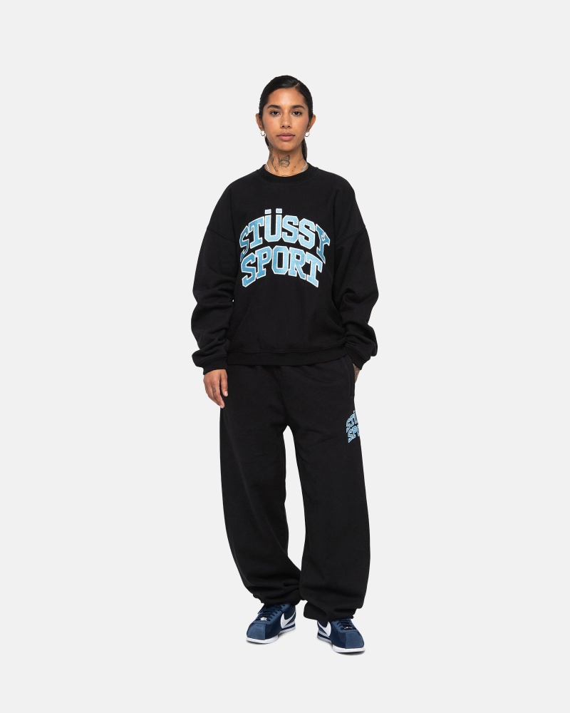 Washed Black Stüssy Sport Relaxed Oversized Crew | AJCH4-5901