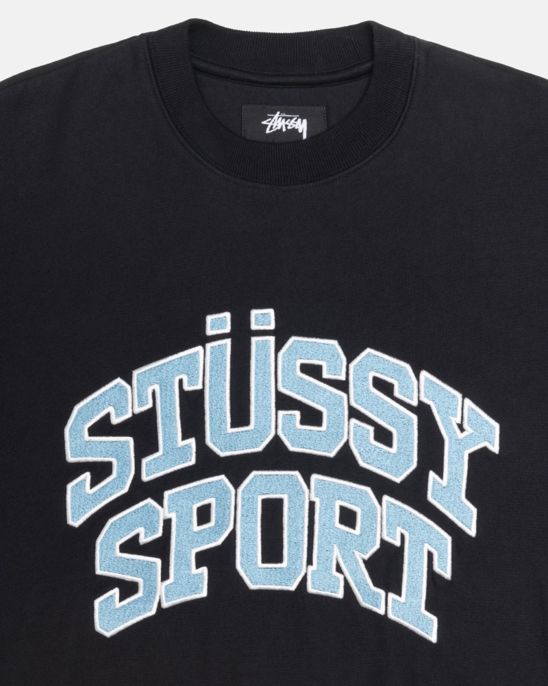 Washed Black Stüssy Sport Relaxed Oversized Crew | AJCH4-5901