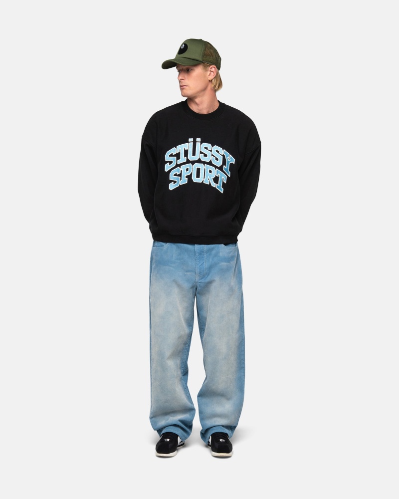 Washed Black Stüssy Sport Relaxed Oversized Crew | AJCH4-5901