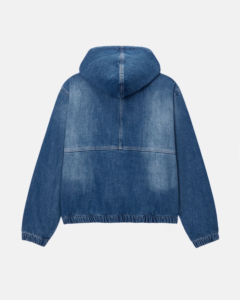 Washed Blue Stüssy Work Jacket Denim Sherpa | RCNQ9-5036