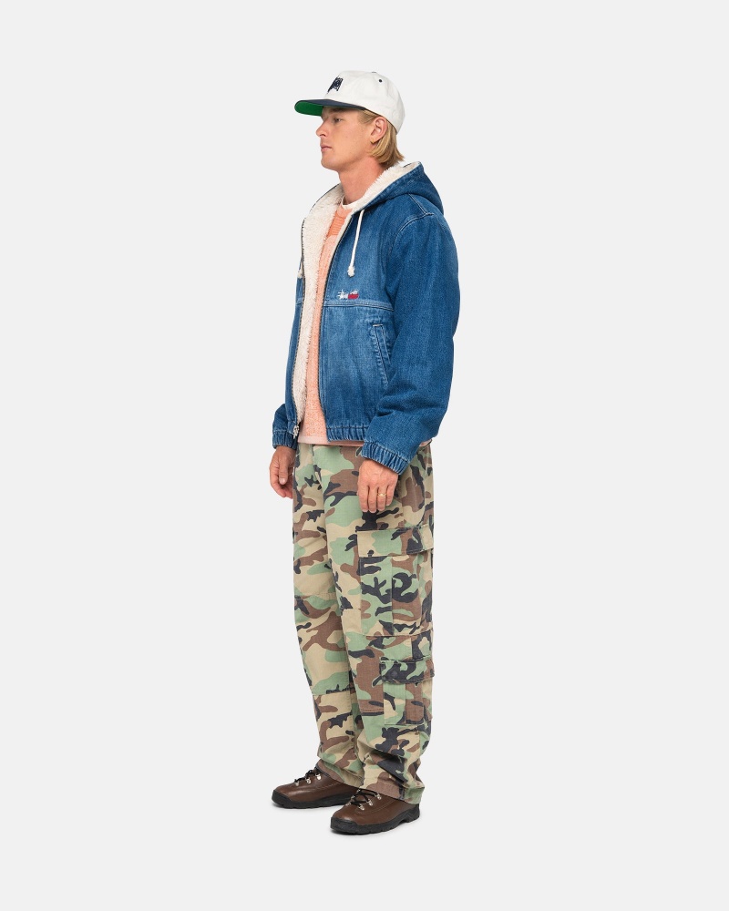 Washed Blue Stüssy Work Jacket Denim Sherpa | RCNQ9-5036