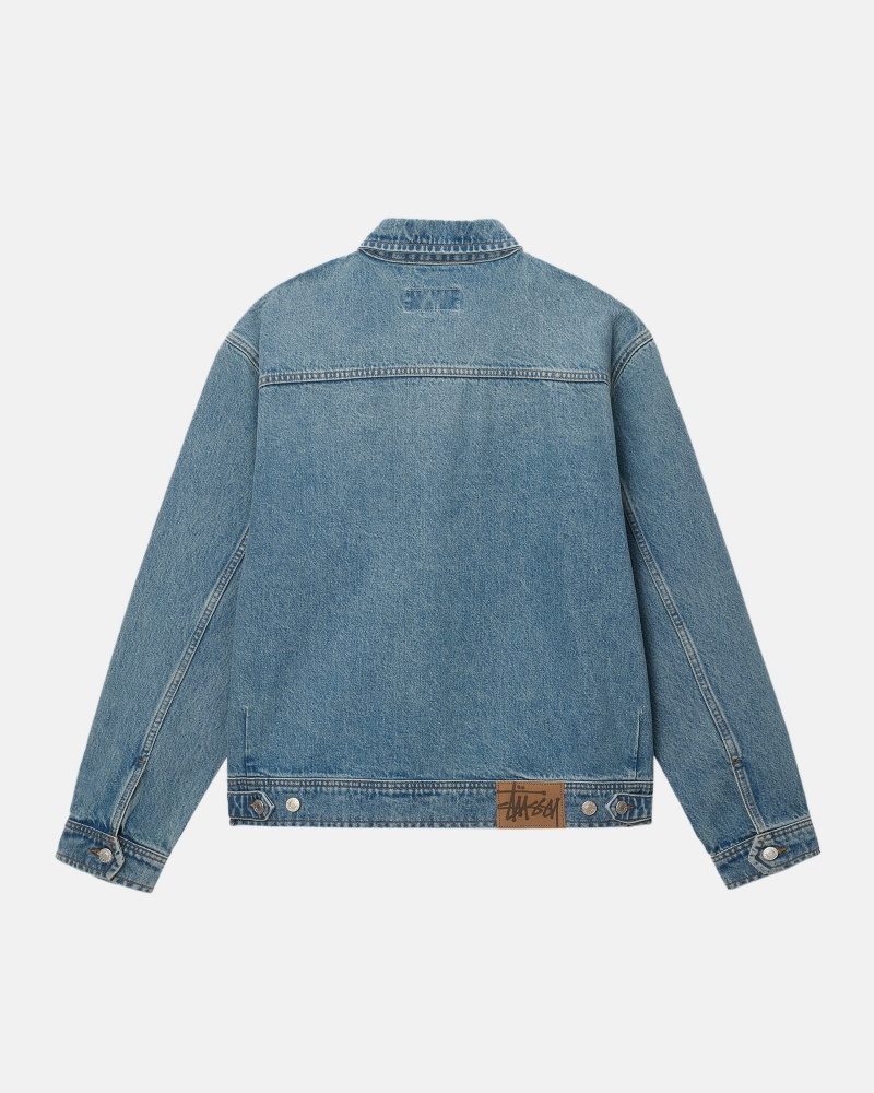 Washed Blue Stüssy Zip Work Jacket Denim | QLBO9-2105