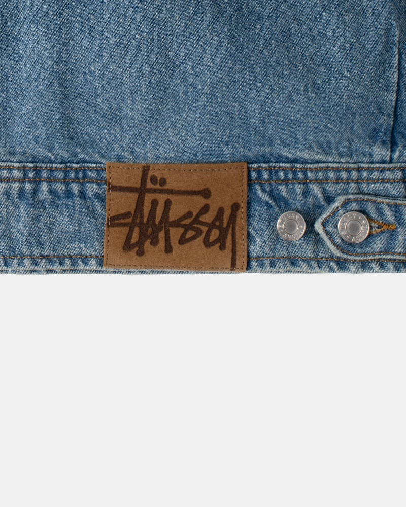 Washed Blue Stüssy Zip Work Jacket Denim | QLBO9-2105