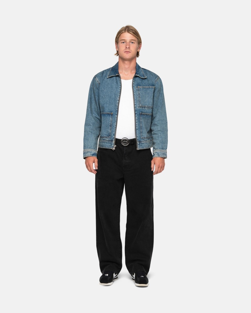 Washed Blue Stüssy Zip Work Jacket Denim | QLBO9-2105