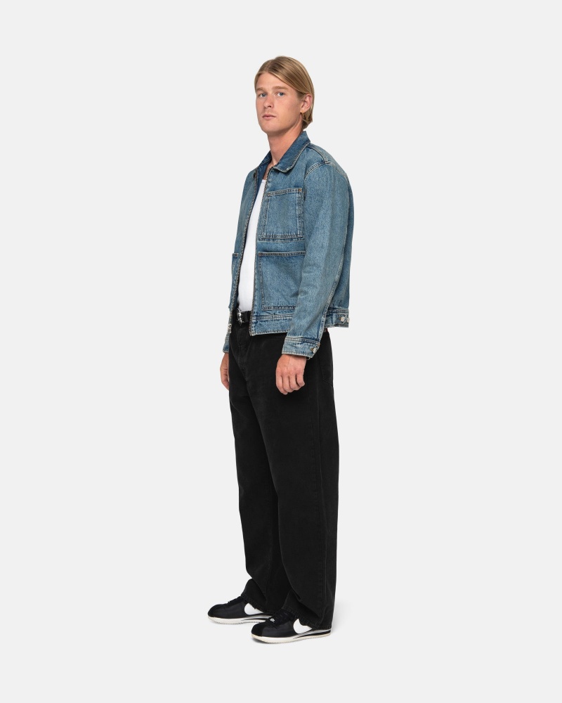 Washed Blue Stüssy Zip Work Jacket Denim | QLBO9-2105