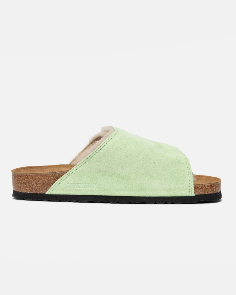 Washed Green Stüssy & Birkenstock Solana Shearling Slide | NSJM9-5146