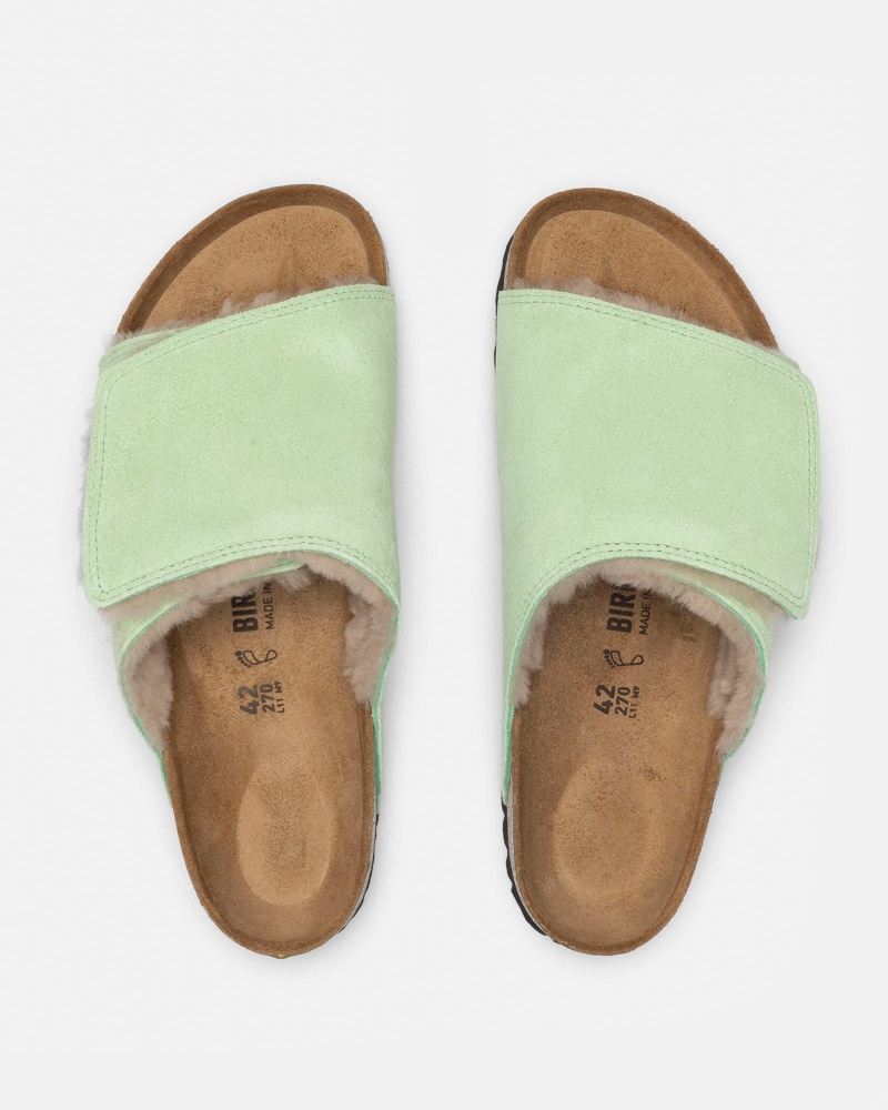 Washed Green Stüssy & Birkenstock Solana Shearling Slide | NSJM9-5146