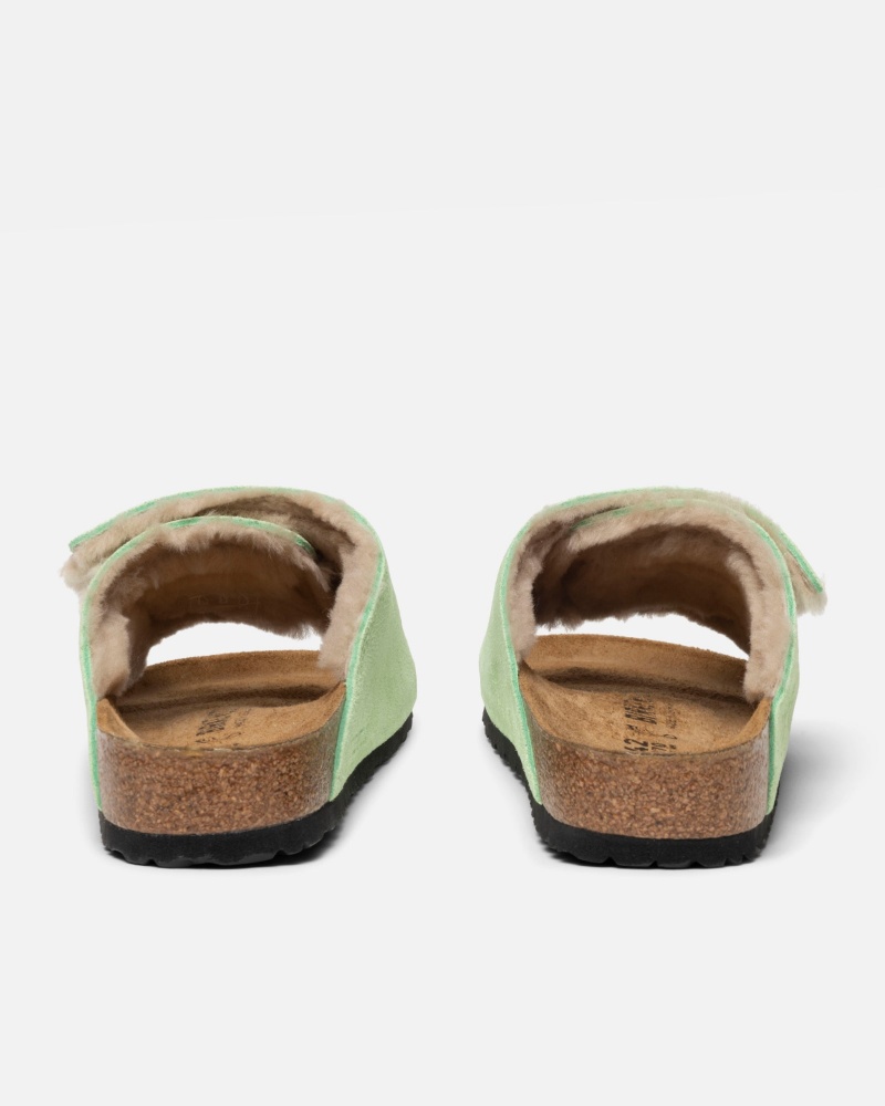 Washed Green Stüssy & Birkenstock Solana Shearling Slide | NSJM9-5146