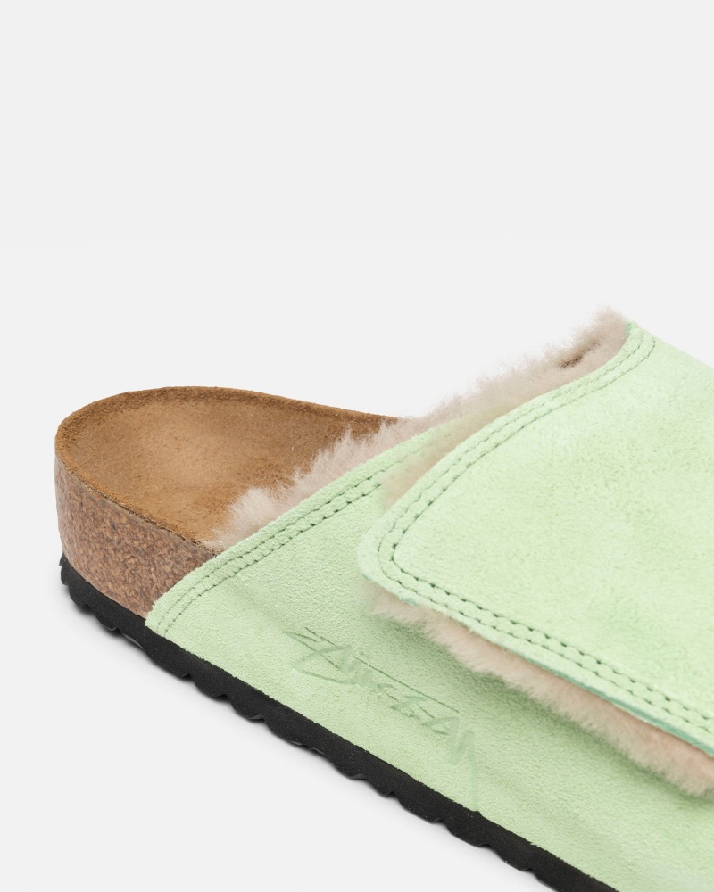 Washed Green Stüssy & Birkenstock Solana Shearling Slide | NSJM9-5146