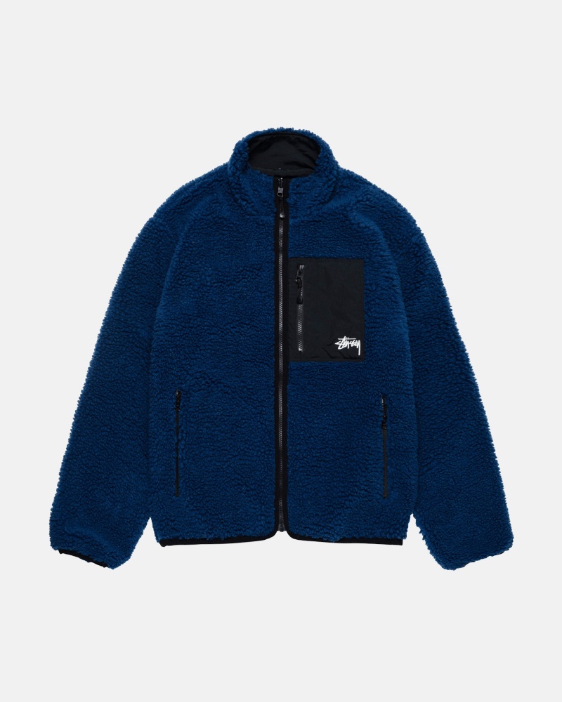 Weathered Blue Stüssy Sherpa Reversible Jacket | FVXM0-1682