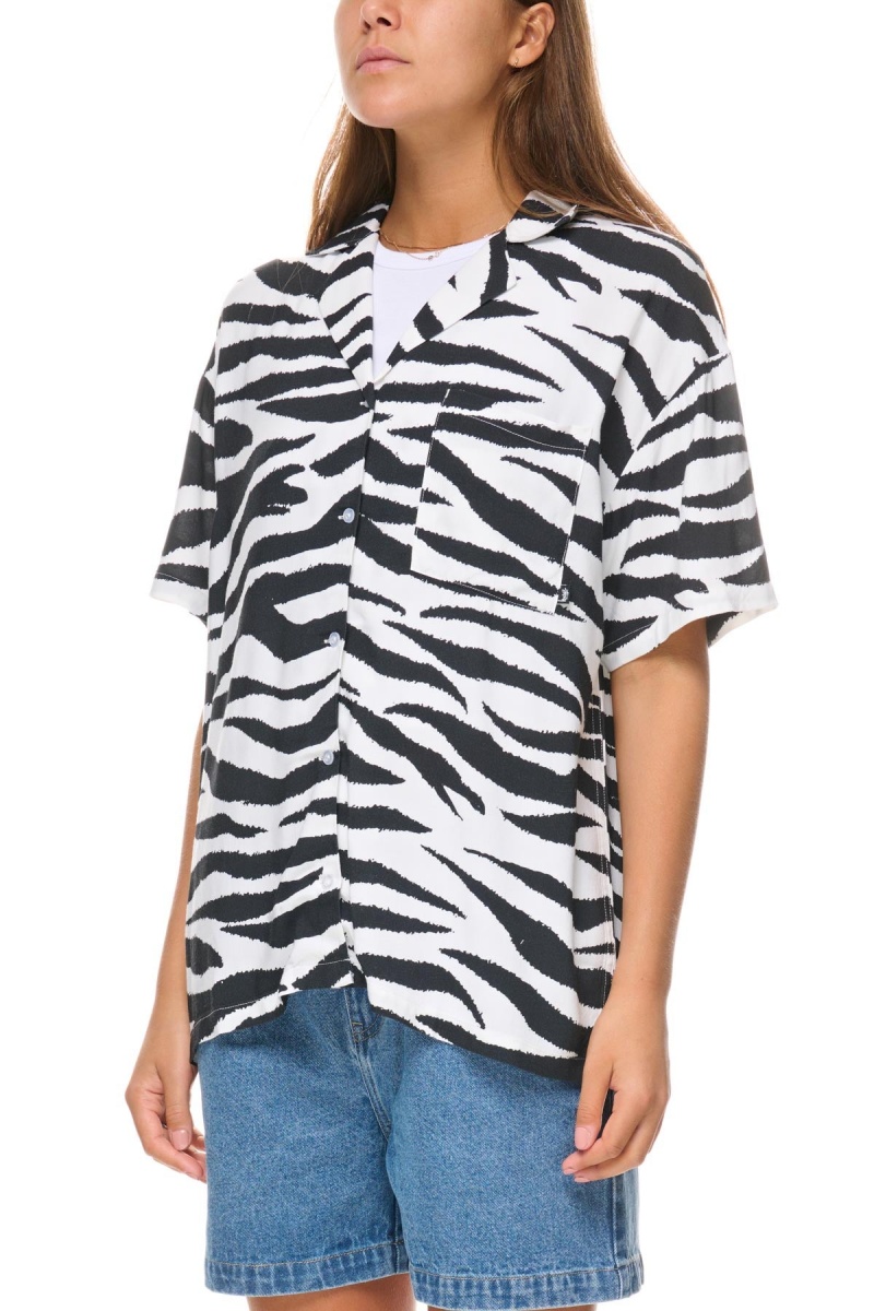 White/Black Stüssy Zebra Os Shirt | IJEQTB-423