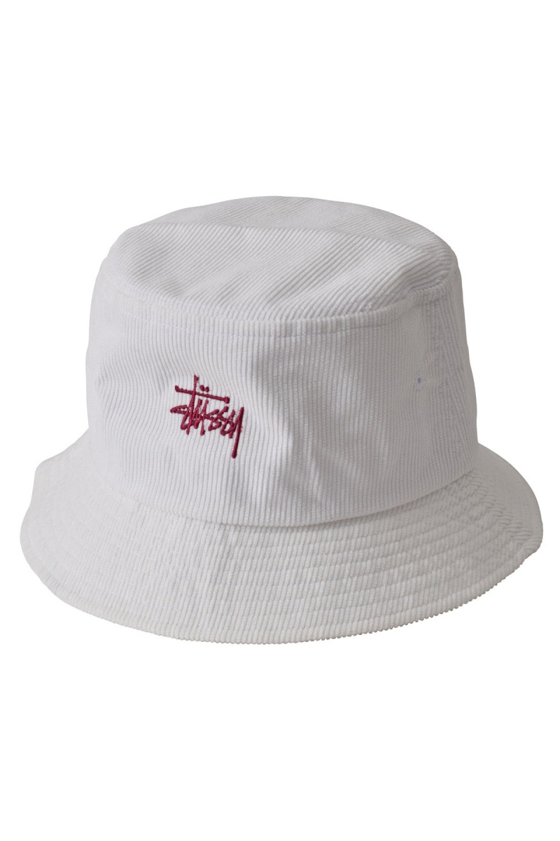 White/ Maroon Stüssy Graffiti Cord Bucket Hat | STQEPG-167