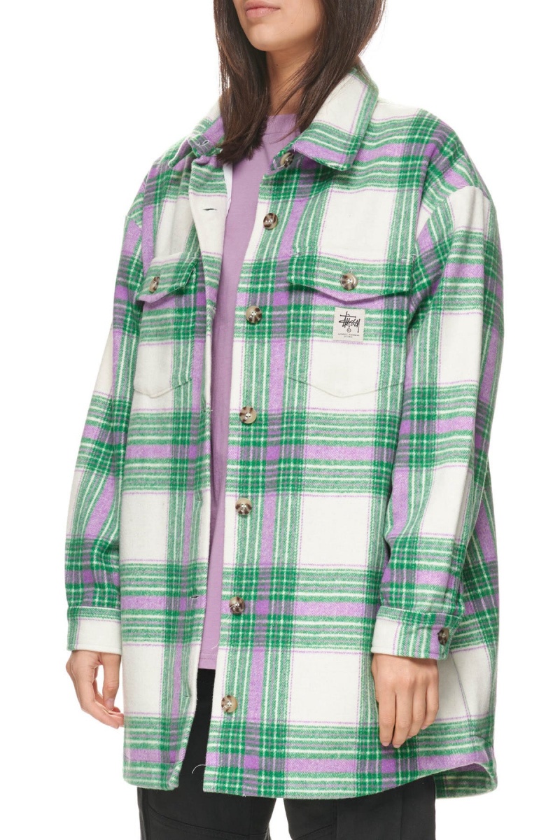 White Mauve Stüssy Harley Check Worker Jacket | MLKTSG-812