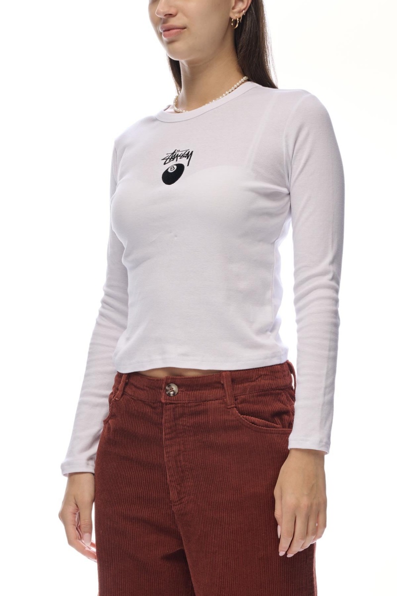 White Stüssy 8ball Ls Rib Tee | TVNGAU-576