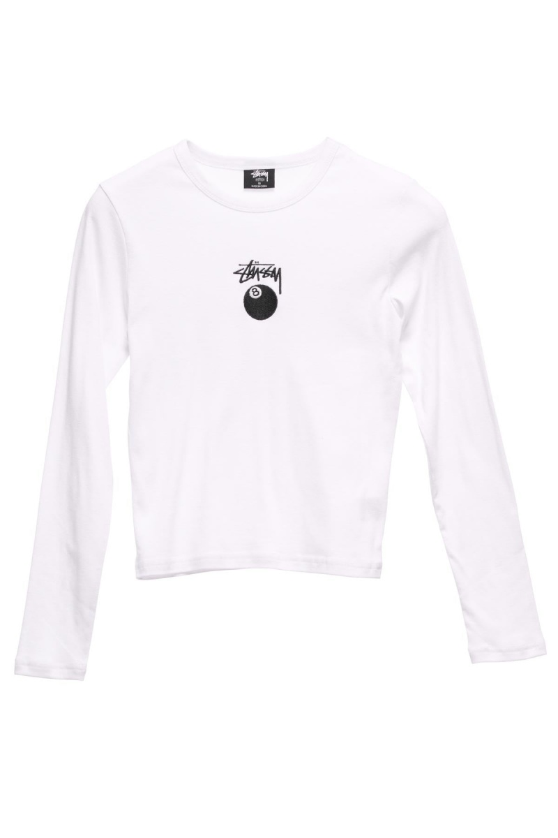 White Stüssy 8ball Ls Rib Tee | TVNGAU-576